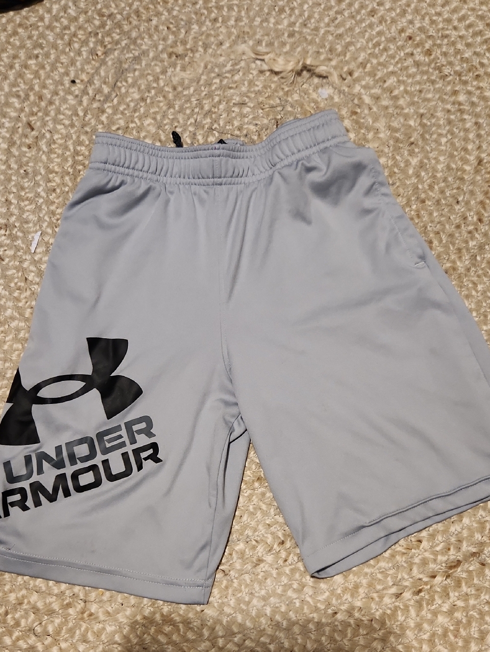 Under Armour Light Gray Men's Athletic Shorts with Black Logo